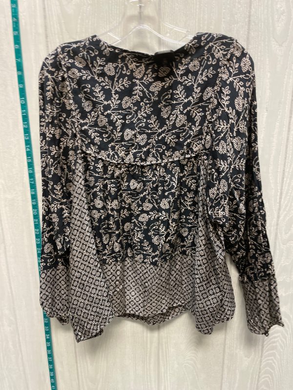 Black & Cream Top Long Sleeve Lucky Brand, Size Xl Fashion