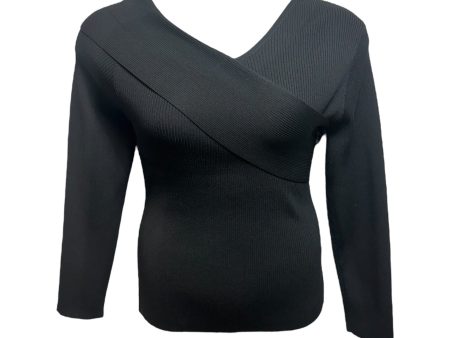 Ribbed Knit Asymmetric Detail Top By Karen Millen In Black, Size: L on Sale